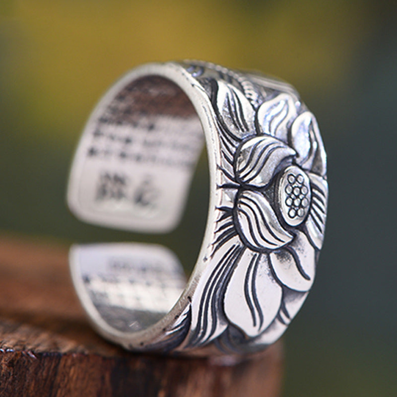 Vintage Silver Lotus Sutra Spiritual Ring