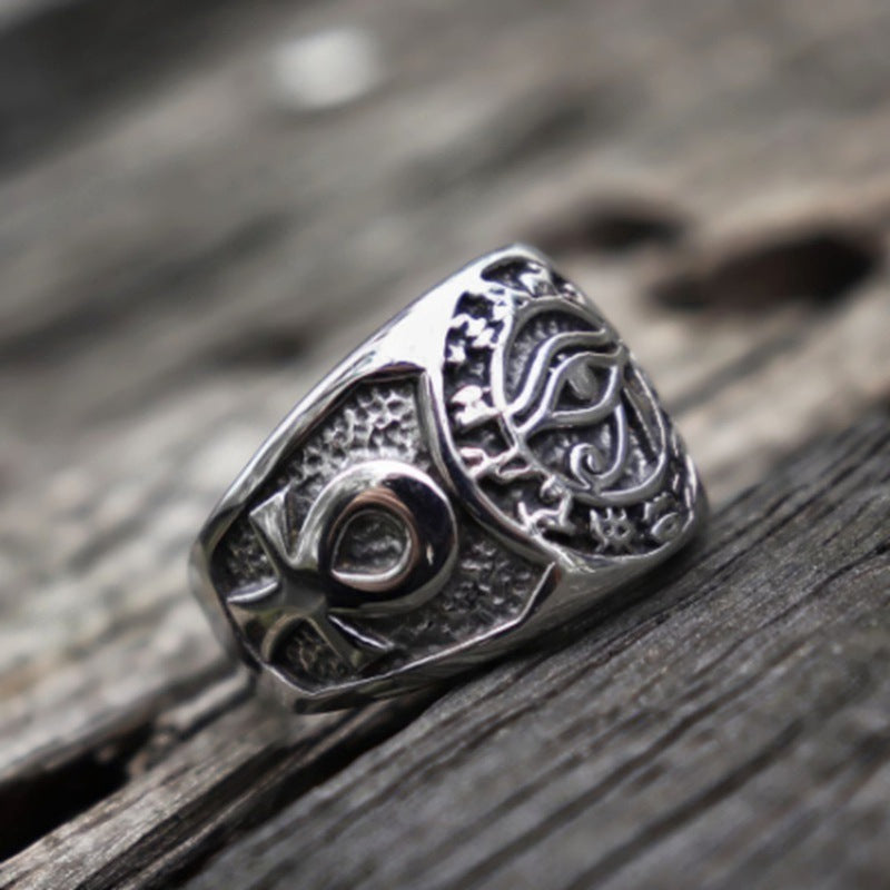 Ancient Egypt Eye of Horus Stainless Steel Ring - Ancient Treasures