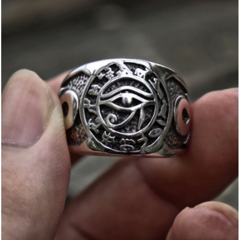 Ancient Egypt Eye of Horus Stainless Steel Ring - Ancient Treasures